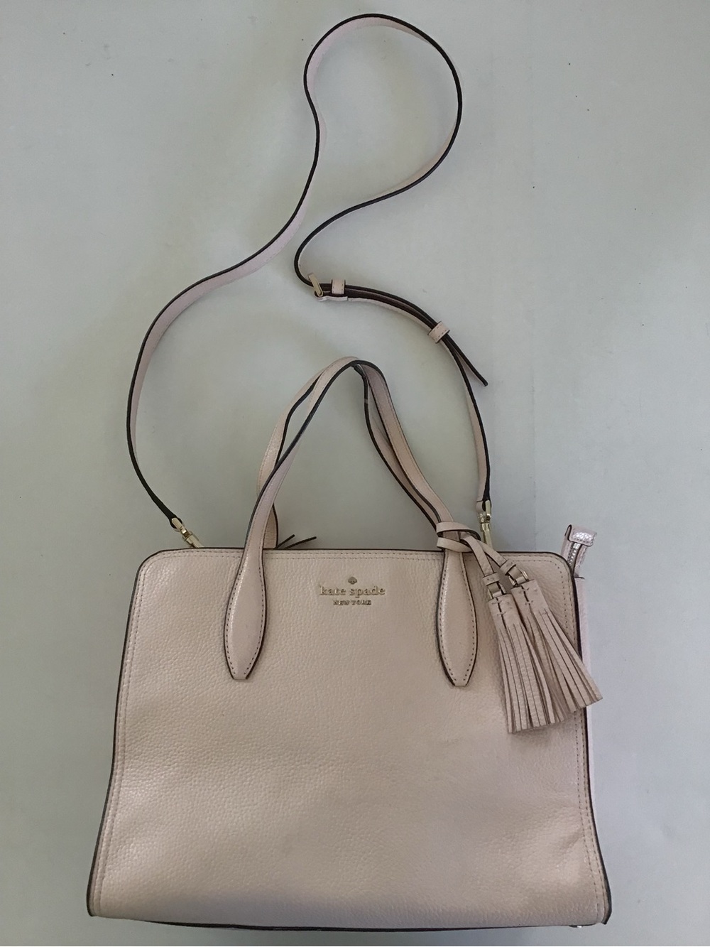 kate spade Pale Pink Pebbled Leather Satchel with Tassel